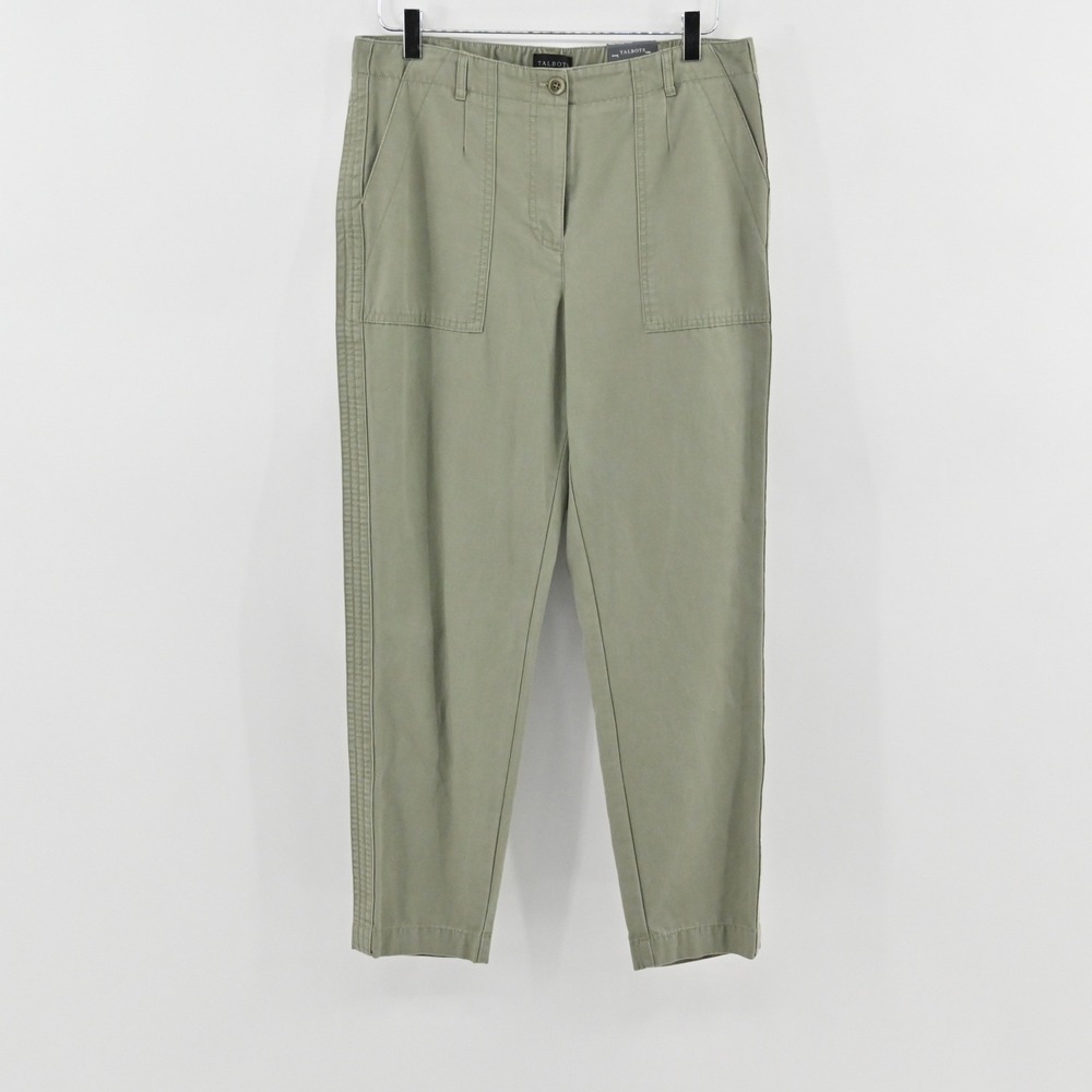 Talbots Slim Cargo Pants Womens Size 10 Olive Green Ankle Utility Joggers Cotton